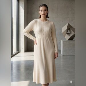 NWT Cream Cable Knit & Ribbed Long Sleeve Midi Sweater Dress - XL